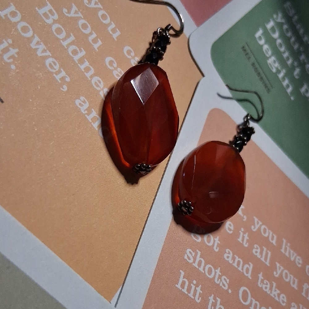 Elegant Red Agate Dangle Earrings